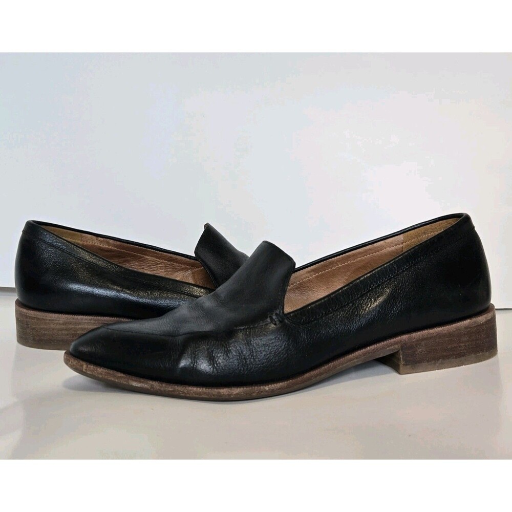 Madewell Shoes Womens 9.5 Loafer Black Leather Slip On Almond Toe Block Heel